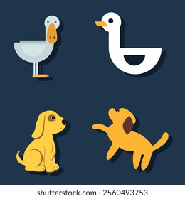 Vector illustration of the design of 2 ducks or geese and 2 dogs.