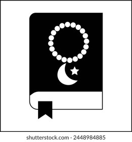 vector illustration design of Al'Qur'an and star moon prayer beads in yellow and blue with silhouette style. suitable for logos, icons, posters, advertisements, banners, companies, t-shirt designs.