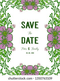 Vector illustration design artwork purple flower frame for marriage invitation card hand drawn