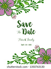 Vector illustration design artwork purple flower frame for marriage invitation card hand drawn