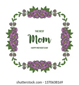 Vector illustration design artwork purple rose flower frame with greeting card mom hand drawn
