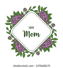 Vector illustration design artwork purple rose flower frame with greeting card mom hand drawn