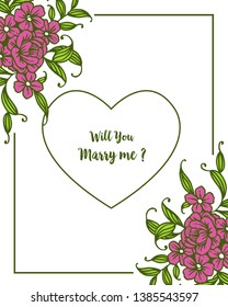 Vector illustration design artwork purple wreath frame for writing will you marry me
