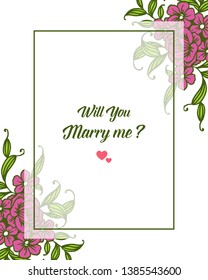 Vector illustration design artwork purple wreath frame for writing will you marry me