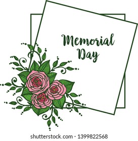 Vector illustration design artwork red rose flower frame for memorial day hand drawn