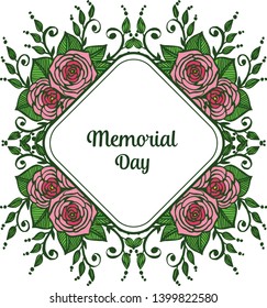 Vector illustration design artwork red rose flower frame for memorial day hand drawn