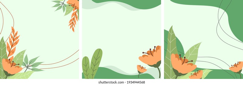 Ilustración vectorial. Antecedentes de diseño para banners de medios sociales con temas florales.