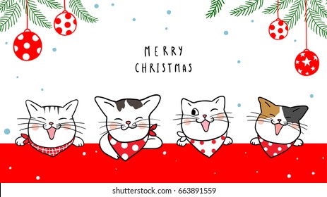 Vector illustration design banner background cute cat in Christmas day.