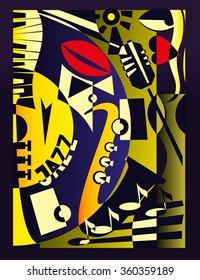 Vector illustration for design banner jazz music festival or concert in retro geometric abstraction style
