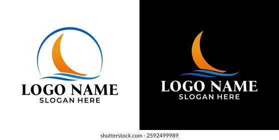 Vector illustration design of beach atmosphere with crescent moon above sea water.