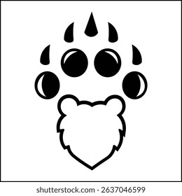 vector illustration design of bear head silhouette and animal paws in black and white color. suitable for logo, icon, poster, advertisement, banner, company, t-shirt design, sticker, website.