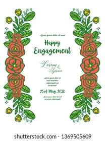 Vector illustration design beautiful floral frame for decoration of happy engagement of hand drawn