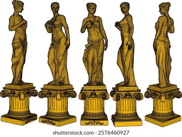 Vector illustration design of beautiful woman statue ornament decoration classic vintage ethnic roman greek