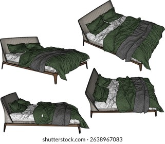 vector illustration design of bed with pillow and blanket