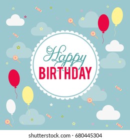 Vector illustration for design of Birthday. Text in a circle on a multi-colored background.