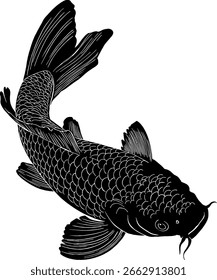 La Imagen de pescado está dibujada en blanco y negro, cortada con líneas blancas, creando un diseño único y hermoso, adecuado para su uso en varios diseños, formato de Vector.