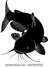 Vector illustration design of black fish icon silhouette on white background.