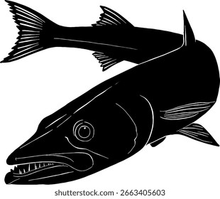 El sello de peces de aguas profundas con líneas en blanco y negro es un hermoso dibujo de línea utilizado en el diseño de arte.