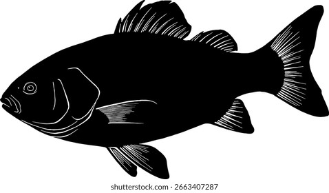 Vector illustration design of black fish icon silhouette on white background.