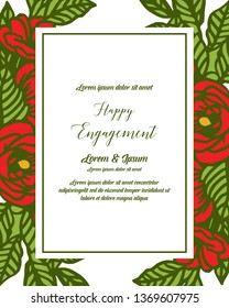 Vector illustration design blossom flower frame with lettering of happy engagement