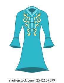 Diseño de Ilustración vectorial de la ropa de las mujeres de Kurta azul con bordados elegantes, convenientes para las ocasiones tradicionales o la ropa casual. Mostrando la fusión de la estética cultural y la moda moderna.