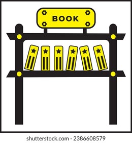 vector illustration design of bookshelf with six books in black and yellow colors. suitable for logos, icons, posters, t-shirt designs, stickers, advertisements, companies, concepts, websites.
