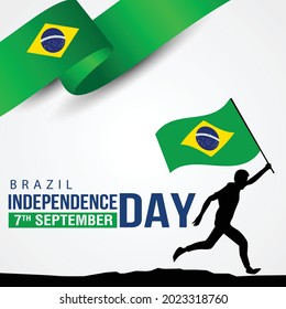 Vector Illustration design of Brazil Independence Day Celebration Background. Brazil flag being waved by a running man 