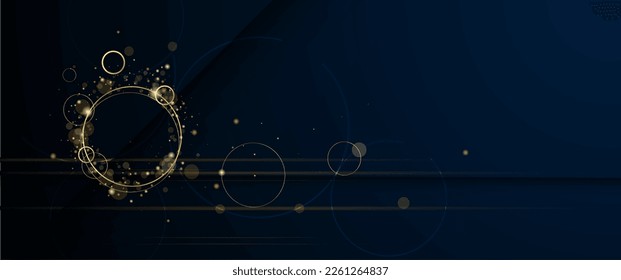 Vector illustration design of bright gold sparkle, dust particle, neon glow effect. Abstract of shiny glitter, spark light and golden shine line for energy motion, technology on black color background