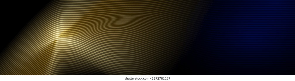 Vector illustration design. Bright gold wave, wavy line pattern. Abstract motion of curve lines, light shiny, glow effect. Element graphic design for technology banner template, wallpaper background