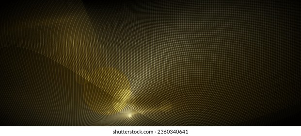 Vector illustration design. Bright gold wave, wavy line pattern. Abstract motion of curve lines, light shiny, glow effect. Element graphic design for technology banner template, wallpaper background