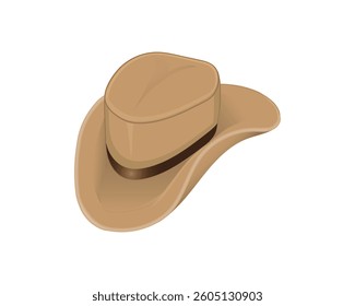 Vector illustration design of a brown hat in the style of an old American cowboy which is usually worn on the head