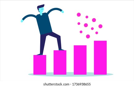 
Vector illustration design of a businessman trying to increase income but is constrained by the corona virus pandemic. Suitable for business and health products.