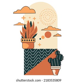 vector illustration design of a cactus plant with sunlight, it looks so beautiful, you can use this design in various media and for you plant lovers