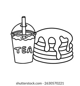vector illustration design of cake and tea drink icon