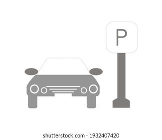 Vector Illustration Design Of A Car Pulling Up Next To A Parking Sign. Parking Spot Sign