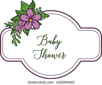 Vector illustration design card baby shower for purple wreath frame