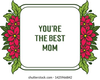 Vector illustration design card best mom with various artwork red wreath frame