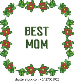 Vector illustration design of card best mom for bright green leafy flower frame