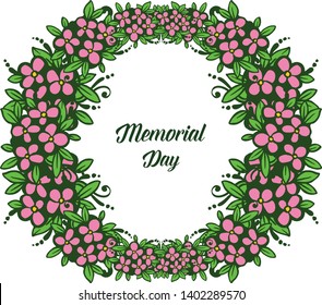 Vector illustration design card of memorial day with abstract leaf wreath frame