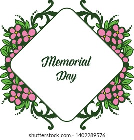 Vector illustration design card of memorial day with abstract leaf wreath frame