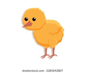 ilustración vectorial diseño de una caricatura pájaro lindo con ojos negros redondos y color amarillo con un pequeño pico y pequeñas piernas y garras marrón rojizo