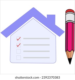 Vector illustration design. Checklist of tasks in the form of a house. House with a pencil.