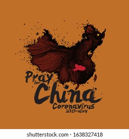 vector illustration design of China map in bats shape carrying coronavirus. pray for china