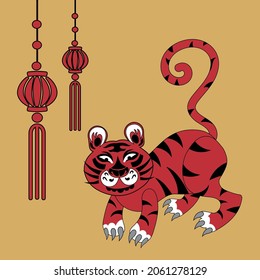 Vector illustration for the design of Chinese lanterns with a tiger