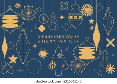 Vector illustration design for Christmas greetings card. Banner with typography and simple geometric icons for Xmas background 