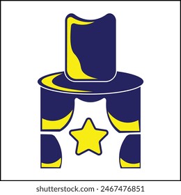 vector illustration design of a circus hat and curtain with stars and yellow and blue colors and simple style. suitable for logos, icons, posters, advertisements, banners, companies, t-shirt designs, 