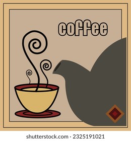 vector illustration design for coffee menu or coffee shop designs. graphic desing of a cup of coffee  pot on beautiful background with text