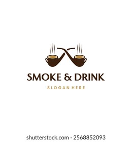 Vector illustration design of a combination of coffee and smoking pipe logo.