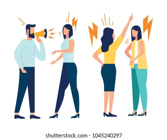 vector illustration design concept on white background. a set of a couple of people quarrel and swear. Aggressive people yell at each other. design graphics in a flat stylish style vector