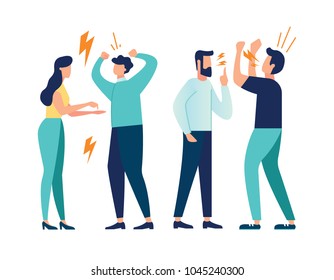 vector illustration design concept on white background. a set of a couple of people quarrel and swear. Aggressive people yell at each other. design graphics in a flat stylish style vector